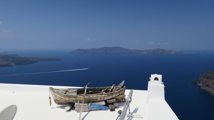 Santorini Blue Domes Overlooking the Caldera in Summer