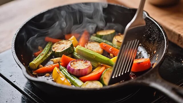 Steaming vegetables in cast iron skillet