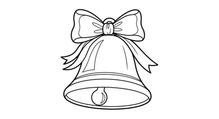 Line art illustration of a Christmas bell with a bow on top, isolated on a white background.