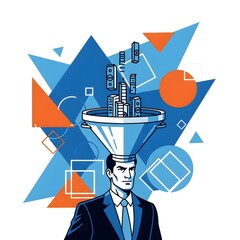 Abstract Business Concept of Sales Funnel with Money Falling into it, Represents Financial Growth and Success