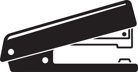 Black stapler vector icon representing office supplies and stationery for business and education