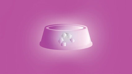 White pet food bowl with paw print detail on pink background