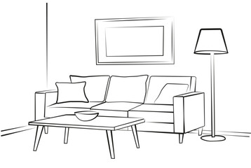 Sketchy illustration of living room interior.Vector hand drawing	
