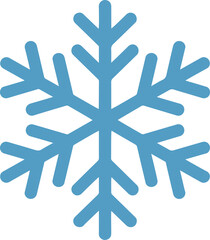 Simple geometric blue snowflake icon representing winter cold and frost with six symmetrical points