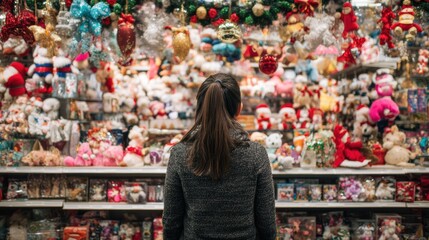 Concept of emotional shopping addiction during festive Christmas time.