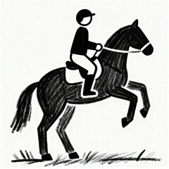 Fototapeta premium Dynamic horse rearing with a rider in a black and white illustration