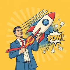 Successful Businessman Launching a Rocket Innovation and Progress in Business Ventures