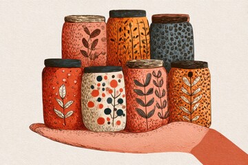 Community food bank clipart, charity concept element, hand-drawn doodle style, warm earth tones
