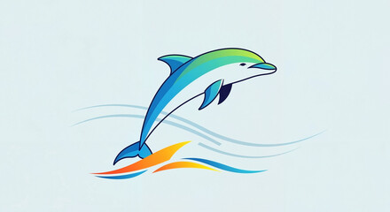 Dolphin in clean vector style in blue and green colors representing harmony and nature with copy space