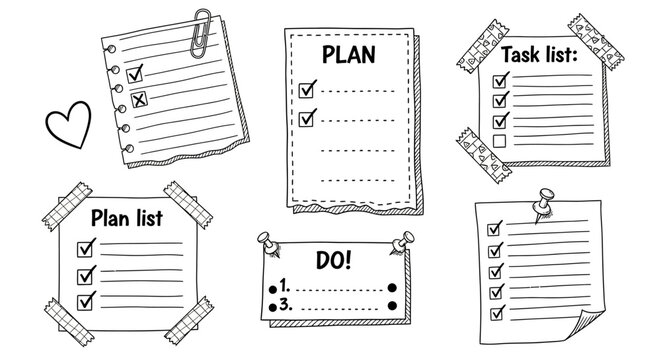Checklist and Planning Notes Cute Task List Vector Illustrations
