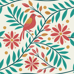 Otomi Folk Floral and Animal Inspired Pattern Vector Design