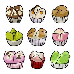 colorful steamed cupcakes collection illustration