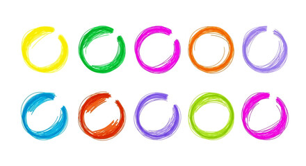 Collection of colorful hand-drawn brush stroke circles. Abstract round frames and vector design elements for a festive 2026 happy new year celebration