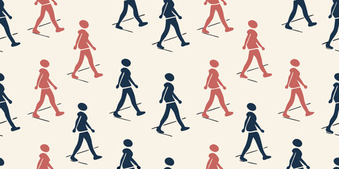 Simple Human Pictogram Seamless Pattern of Balanced Silhouettes