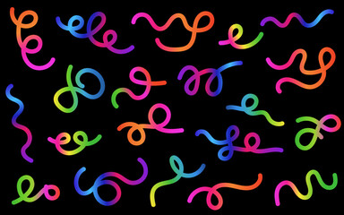 Abstract gradient lines. Colorful gradient strokes and swirls. Wavy Rainbow Ribbons.
