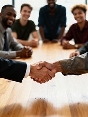 A Social Handshake Between Diverse Business Colleagues at a Meeting Table, Symbolizing Collaboration, Partnership, and Inclusive Growth Initiatives