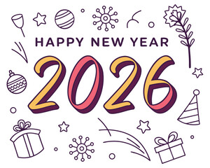 2026 Happy new year vector illustration isolated on white background