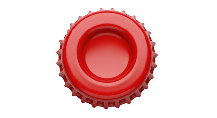 A single red bottle cap with a textured edge isolated on transparent background
