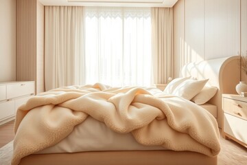 Inviting bedroom with soft blanket and serene light