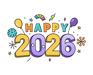 2026 Happy new year vector illustration isolated on white background