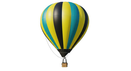 Fototapeta premium A vibrant hot air balloon with yellow blue and black stripes isolated on transparent background