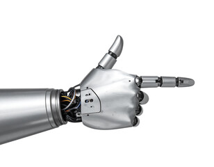 Robotic Arm with Pointing Finger in Side View, Mechanical Precision Grip, Isolated