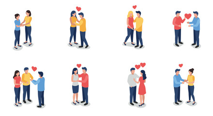 Isometric couples in love: diverse romantic encounters with hearts