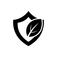 Minimal eco friendly leaf and shield icon vector illustration for organic and green protection