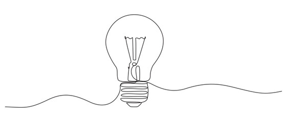 Electrical Energy light bulb Icon continuous single line art vector illustration,