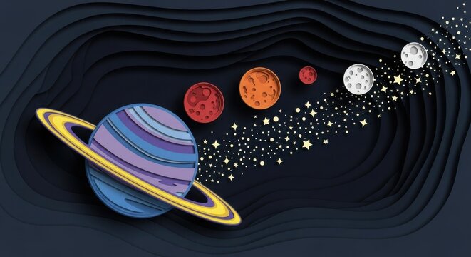 Vibrant Rings Orbiting Planets In Cosmic Starry Expanse - Powered by Adobe