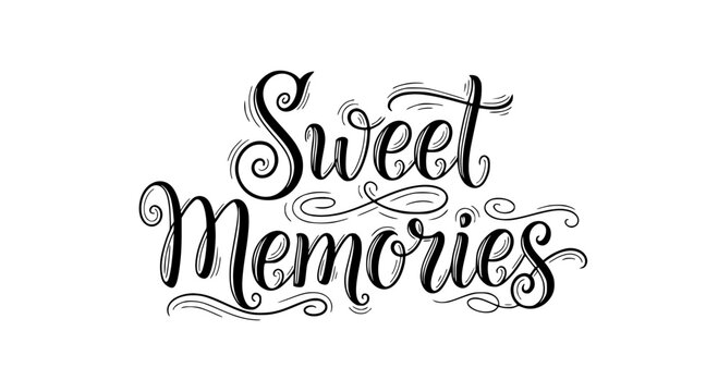 Sweet Memories hand lettering calligraphy design element for greeting cards, invitations, wall art, and scrapbooking projects evoking nostalgia and happy sentiments