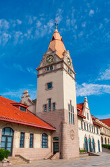 Obraz premium Aerial view of Qingdao Railway Station, China
