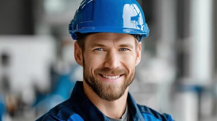Smiling Construction Worker Portrait: A cheerful construction worker, radiating confidence in his protective gear, stands out in the workplace.  A friendly face that depicts capability and trust.