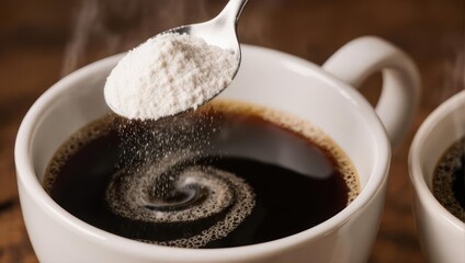 Adding Sugar to a Hot Cup of Coffee.