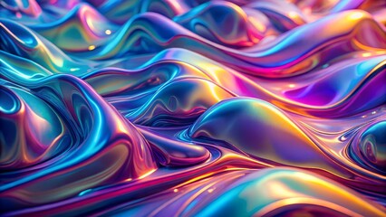 Naklejka premium Bright Holographic Fluid Surface with Copy Space