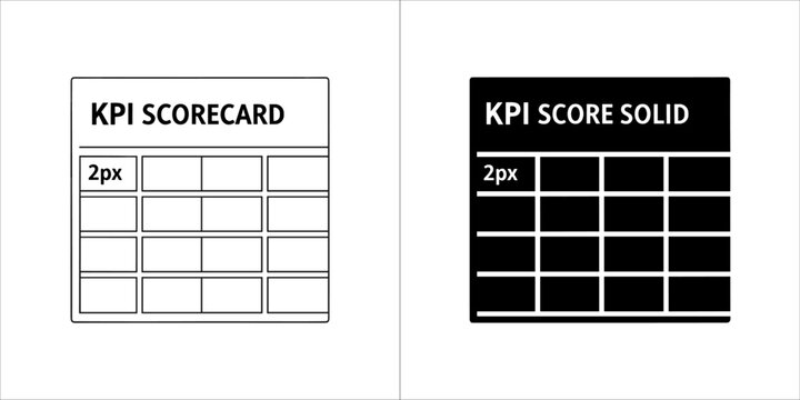 Kpi scorecard icon, outline and solid versions, representing performance metrics and data