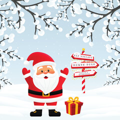 Cute Santa Claus Winter Scene North Pole Christmas Postcard Vector.