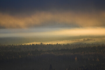 A fog on an autumn morning, Sainte-Apolline, Québec, Canada