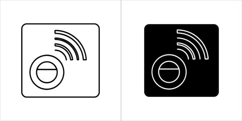 Wireless signal icon with a circle and radiating waves, shown in black and white outline and solid fill