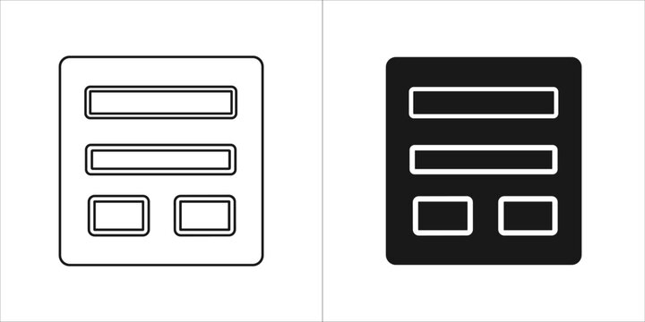 Outline and silhouette icons representing a form or document with text fields and buttons