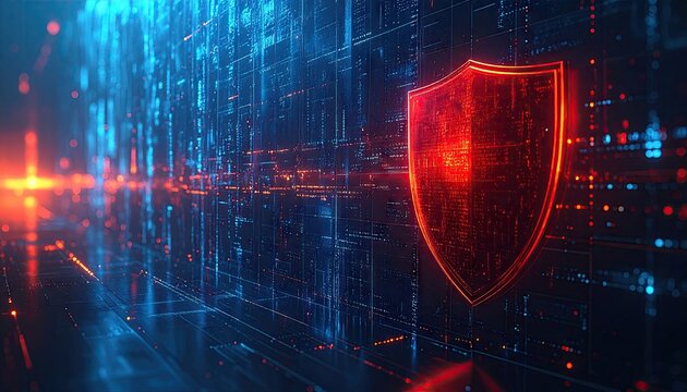 Futuristic Digital Shield Protecting Data in a Cyber Network.