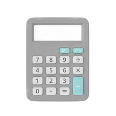 Gray Calculator With White Screen and Teal Buttons Isolated on Transparent Background