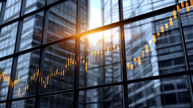 Modern architecture exterior with financial data overlay - Powered by Adobe