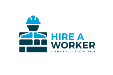 Construction Job Logo, HR Recruitment Logo Design, recruiting agency logo, hire a worker logo construction worker helmet and brick icon civil industry employee, civil engineer Vector Icon illustration