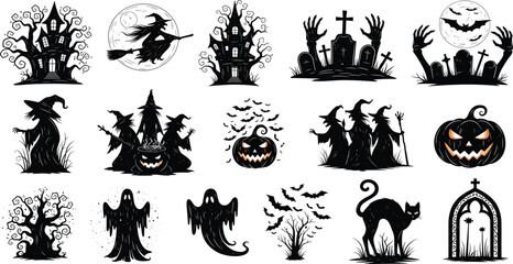 Halloween Silhouette Set | Spooky Vector Icons & Scary Holiday Clipart
