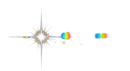 sparkle optical burst and rainbow glare, glowing lens flash, bright star reflection, iridescent overlay and colorful refraction on abstract Transparent background Clean PNG