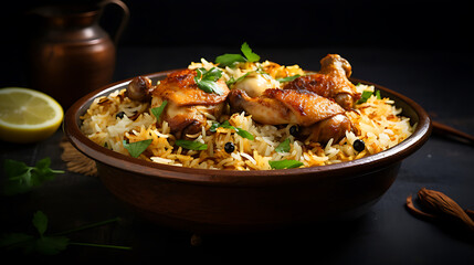 Gourmet chicken biryani with steamed basmati rice