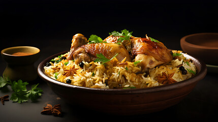 Gourmet chicken biryani with steamed basmati rice