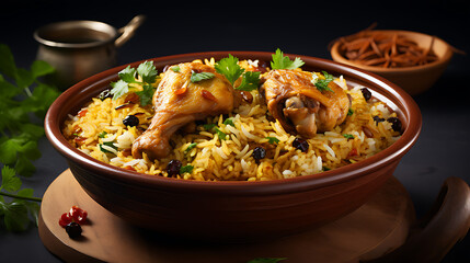 Gourmet chicken biryani with steamed basmati rice