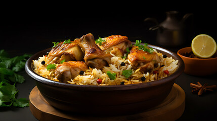 Gourmet chicken biryani with steamed basmati rice